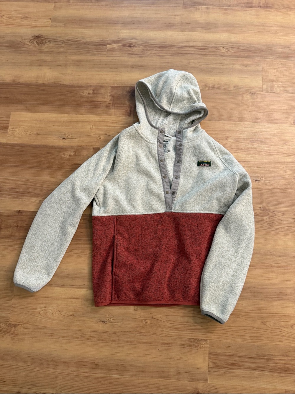 L.L. Bean Women’s Two-Tone Hooded Fleece Pullover - Gray & Rust